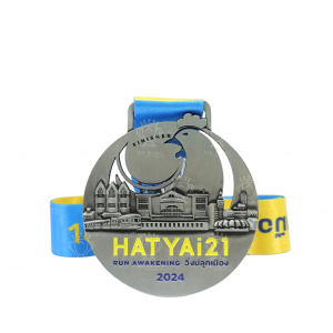 HATYAI MARATHON 2025 เหรียญรางวัลซิงค์อัลลอยโลหะ สีชุบรมดำ